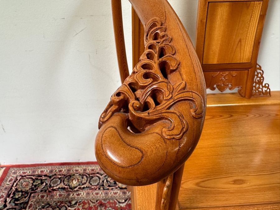 Vintage Mid-Century Chinese Carved Huanghuali Wood Horseshoe Throne Arm Chair 27W X 24D X 39H [Photo 4]