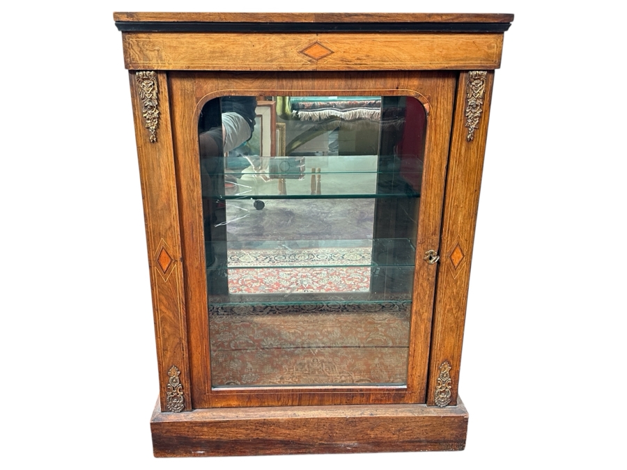 Antique Victorian Walnut Display Cabinet with Added LED Light 29.5'W x 12'D x 40'H [Photo 1]