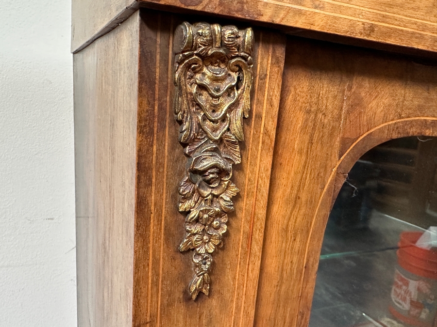 Antique Victorian Walnut Display Cabinet with Added LED Light 29.5'W x 12'D x 40'H [Photo 4]
