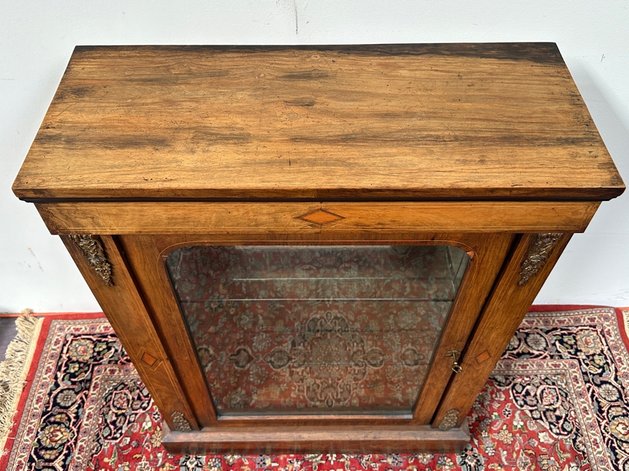 Antique Victorian Walnut Display Cabinet with Added LED Light 29.5'W x 12'D x 40'H [Photo 9]