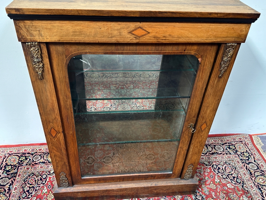 Antique Victorian Walnut Display Cabinet with Added LED Light 29.5'W x 12'D x 40'H [Photo 5]