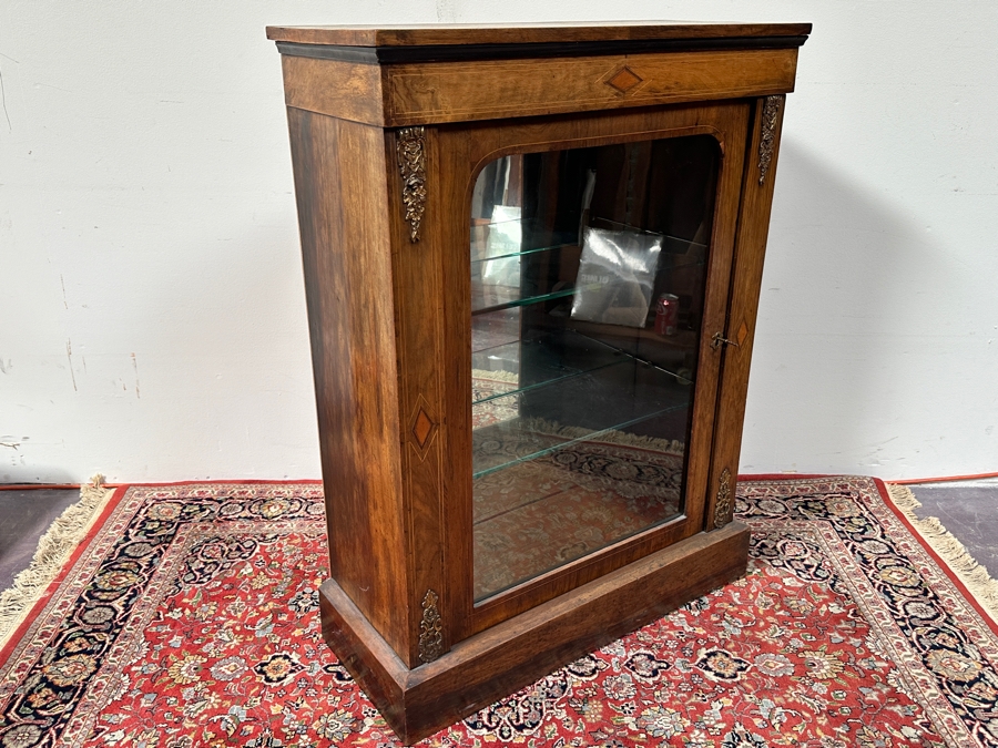 Antique Victorian Walnut Display Cabinet with Added LED Light 29.5'W x 12'D x 40'H [Photo 10]