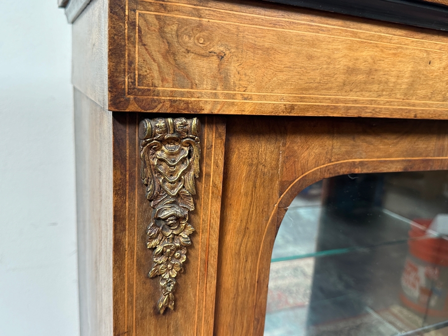 Antique Victorian Walnut Display Cabinet with Added LED Light 29.5'W x 12'D x 40'H [Photo 3]