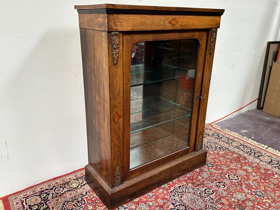 Antique Victorian Walnut Display Cabinet with Added LED Light 29.5'W x 12'D x 40'H [Photo 6]