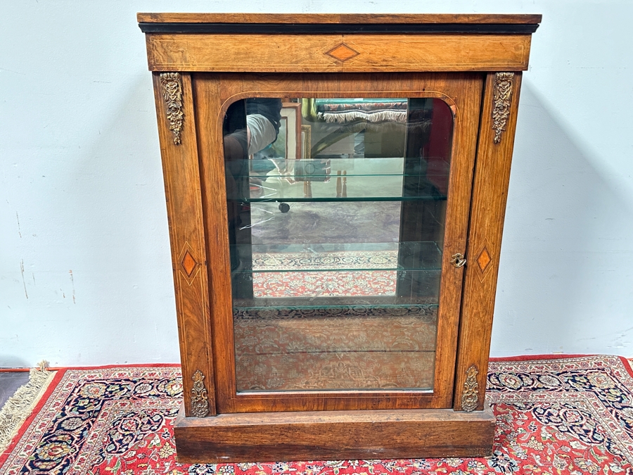 Antique Victorian Walnut Display Cabinet with Added LED Light 29.5'W x 12'D x 40'H [Photo 2]