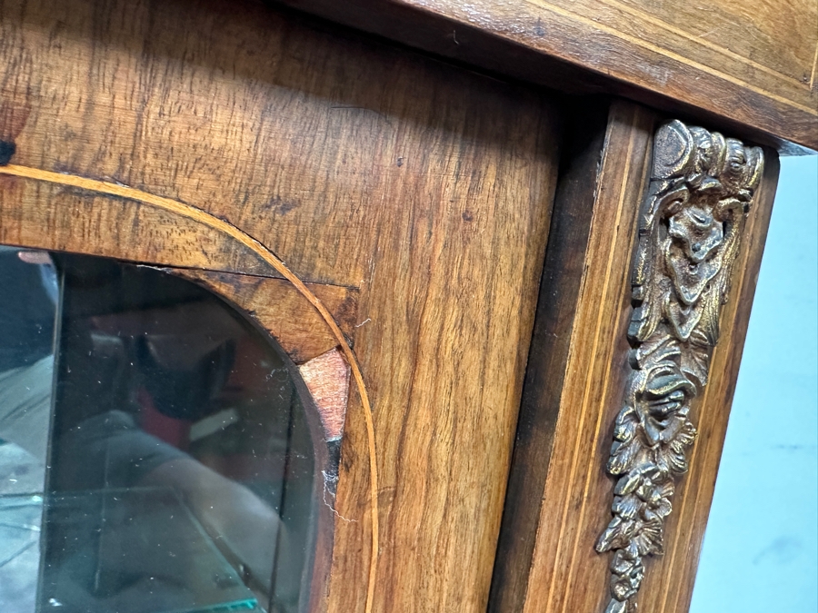 Antique Victorian Walnut Display Cabinet with Added LED Light 29.5'W x 12'D x 40'H [Photo 7]