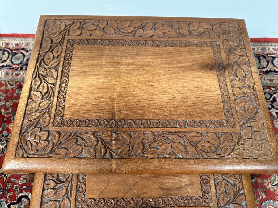 Set of Three Carved Wooden Nesting Tables 15'W x 11'D x 15.5'H [Photo 5]