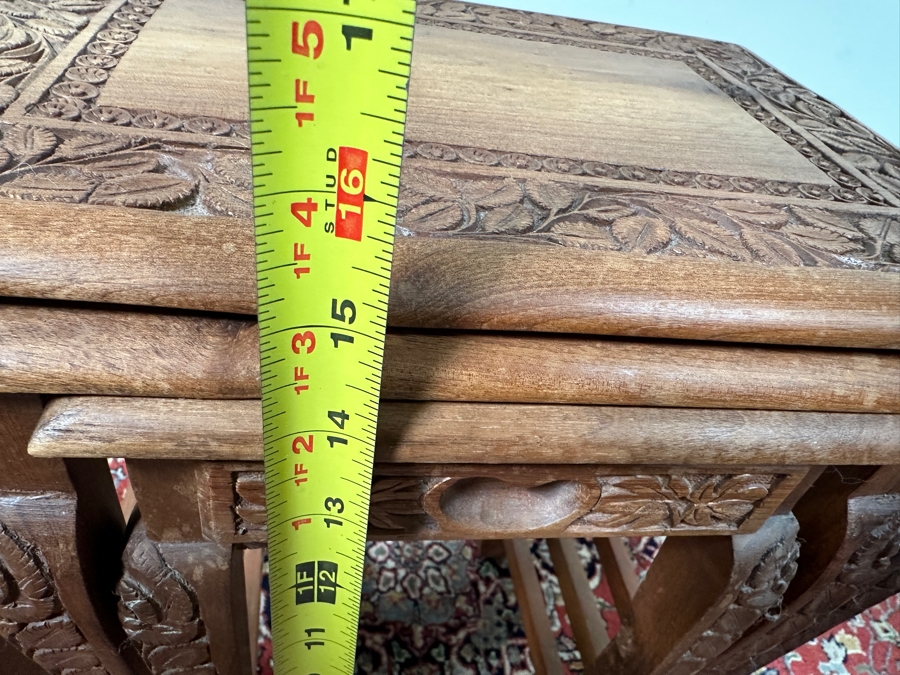 Set of Three Carved Wooden Nesting Tables 15'W x 11'D x 15.5'H [Photo 10]