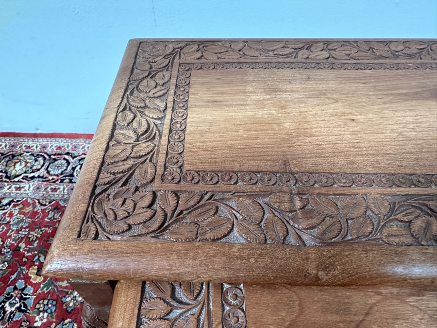 Set of Three Carved Wooden Nesting Tables 15'W x 11'D x 15.5'H [Photo 6]