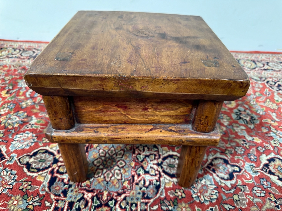 Vintage Wooden Chinese End Table with Drawer 10.5'W x 10.5'D x 10'H [Photo 7]