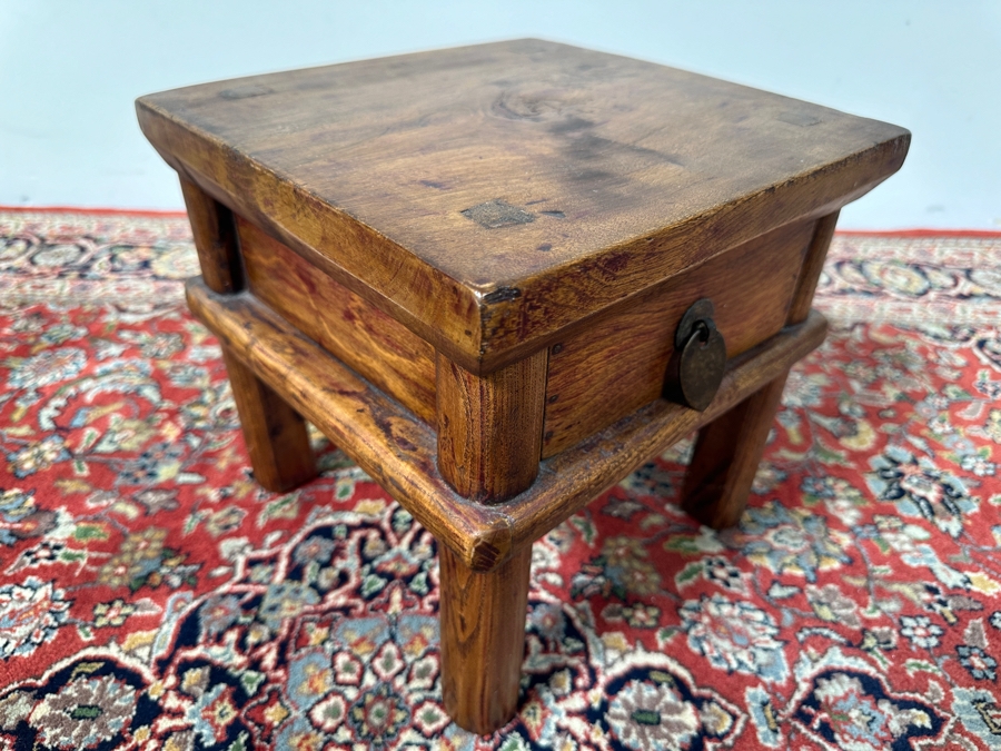 Vintage Wooden Chinese End Table with Drawer 10.5'W x 10.5'D x 10'H [Photo 6]