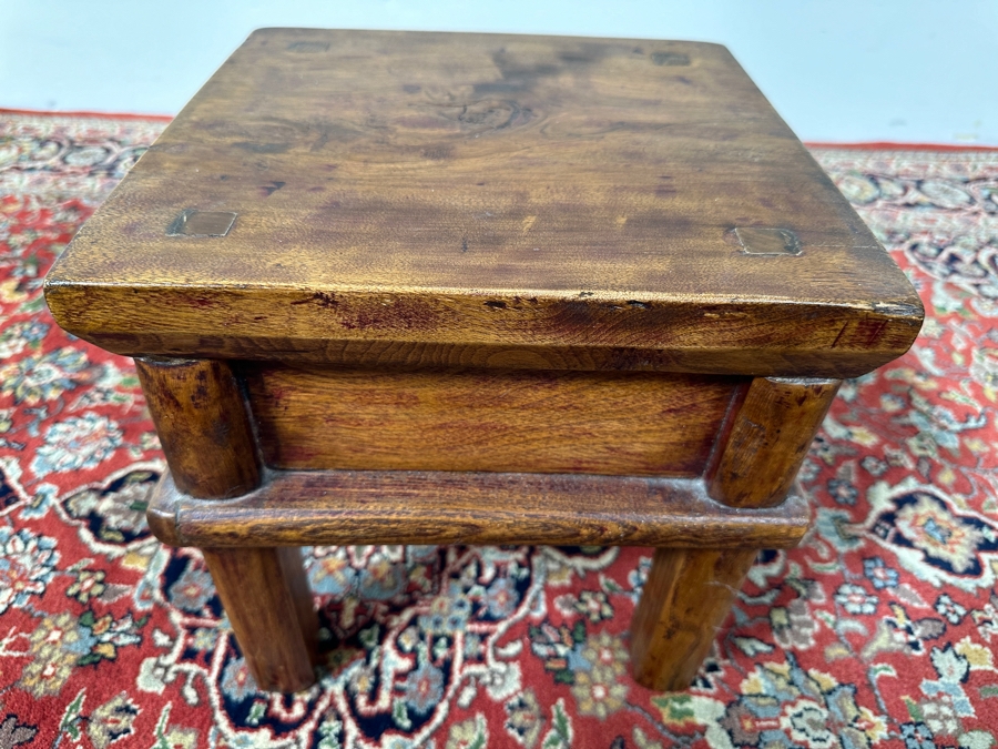 Vintage Wooden Chinese End Table with Drawer 10.5'W x 10.5'D x 10'H [Photo 8]