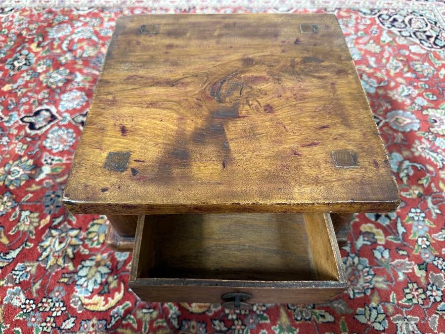 Vintage Wooden Chinese End Table with Drawer 10.5'W x 10.5'D x 10'H [Photo 9]