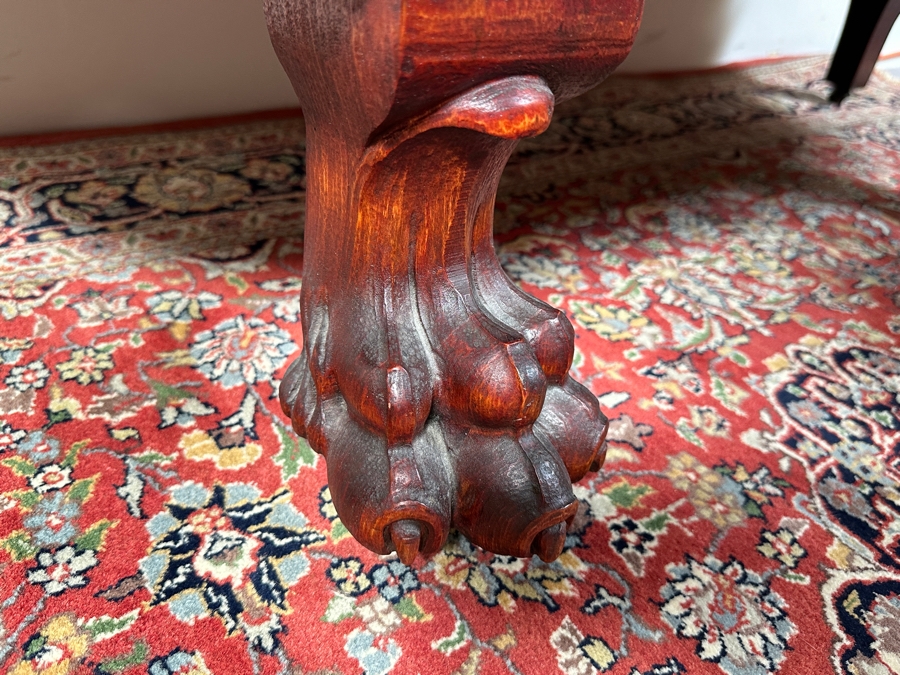 Antique Carved Mahogany Curio Cabinet on Casters with Claw Feet and Wooden Shelves 48'W x 15'D x 73'H [Photo 8]