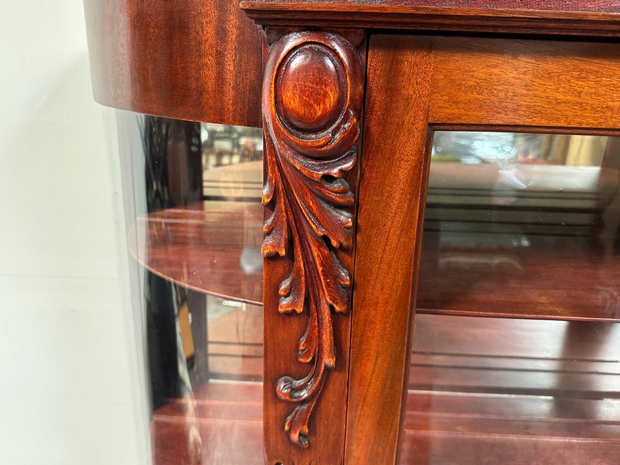 Antique Carved Mahogany Curio Cabinet on Casters with Claw Feet and Wooden Shelves 48'W x 15'D x 73'H [Photo 7]