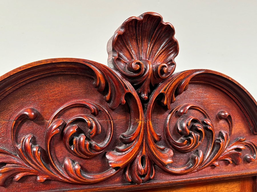 Antique Carved Mahogany Curio Cabinet on Casters with Claw Feet and Wooden Shelves 48'W x 15'D x 73'H [Photo 5]