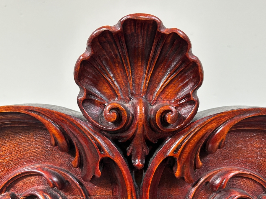 Antique Carved Mahogany Curio Cabinet on Casters with Claw Feet and Wooden Shelves 48'W x 15'D x 73'H [Photo 6]