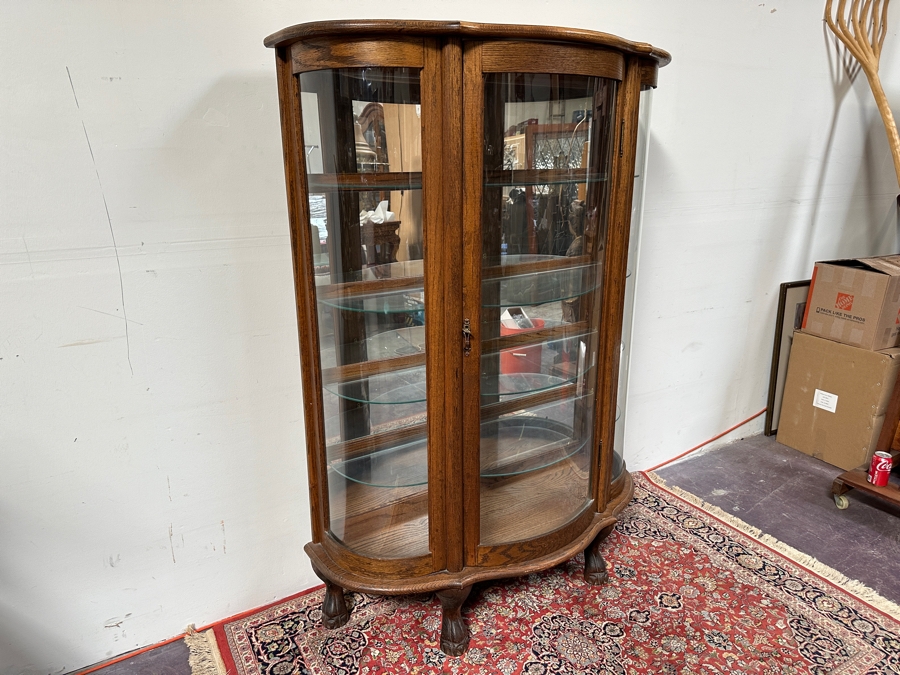 Carved Oak Curio Cabinet with Glass Shelving and Added LED Light 45'W x 18'D x 63'H [Photo 5]