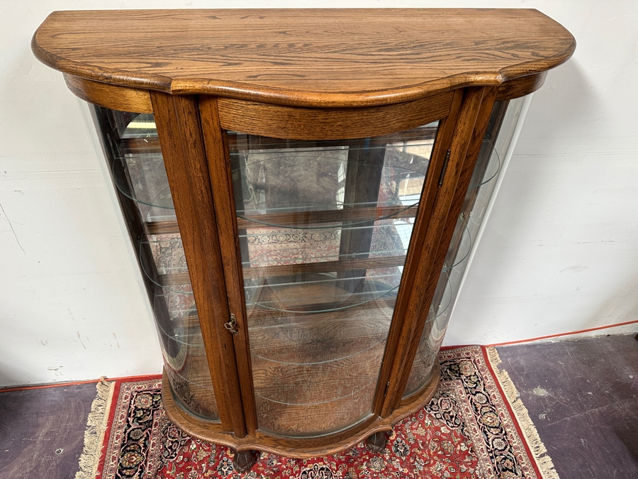 Carved Oak Curio Cabinet with Glass Shelving and Added LED Light 45'W x 18'D x 63'H [Photo 7]