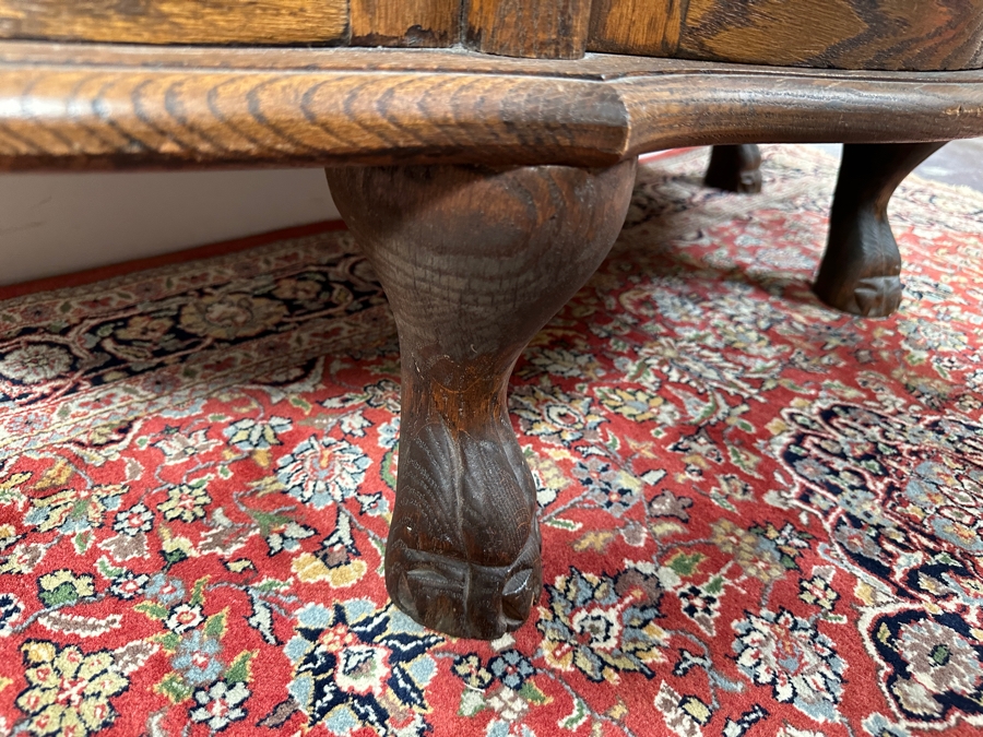 Carved Oak Curio Cabinet with Glass Shelving and Added LED Light 45'W x 18'D x 63'H [Photo 6]