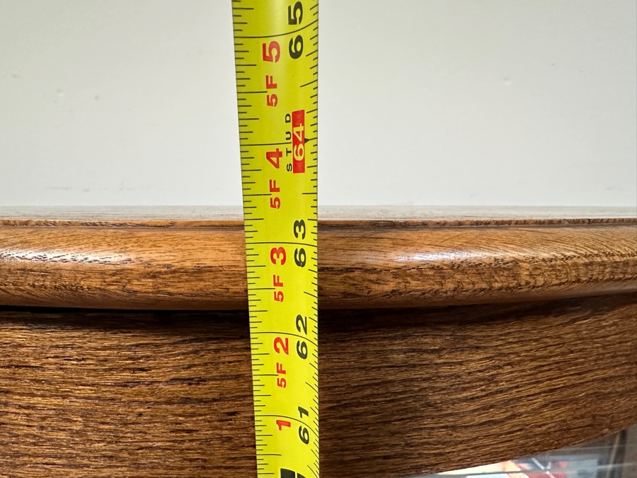 Carved Oak Curio Cabinet with Glass Shelving and Added LED Light 45'W x 18'D x 63'H [Photo 11]