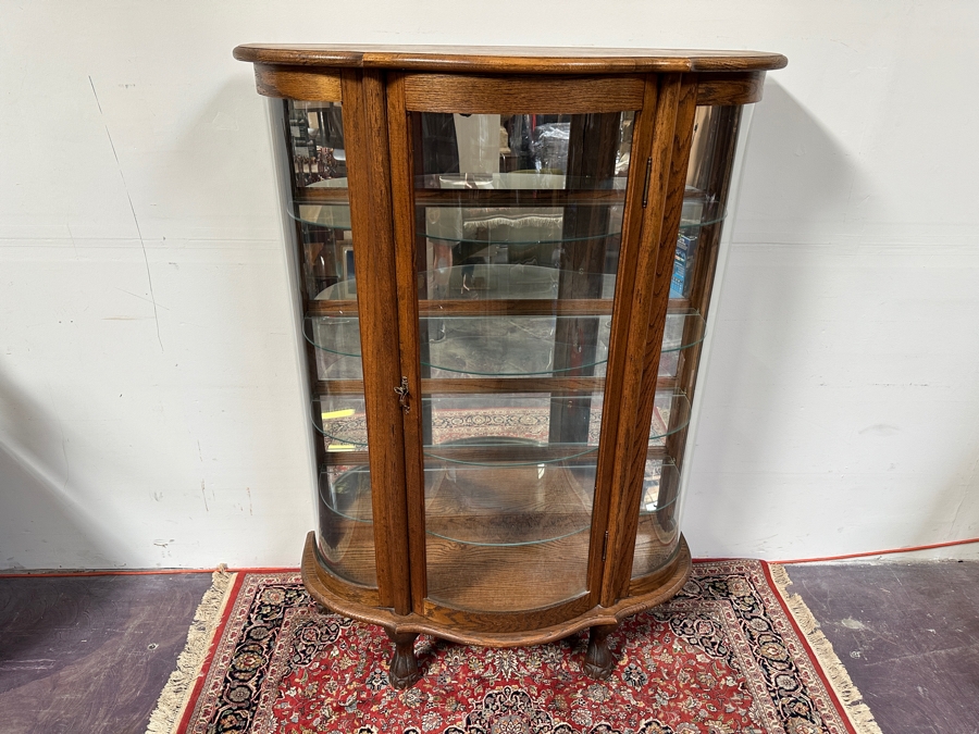 Carved Oak Curio Cabinet with Glass Shelving and Added LED Light 45'W x 18'D x 63'H [Photo 4]