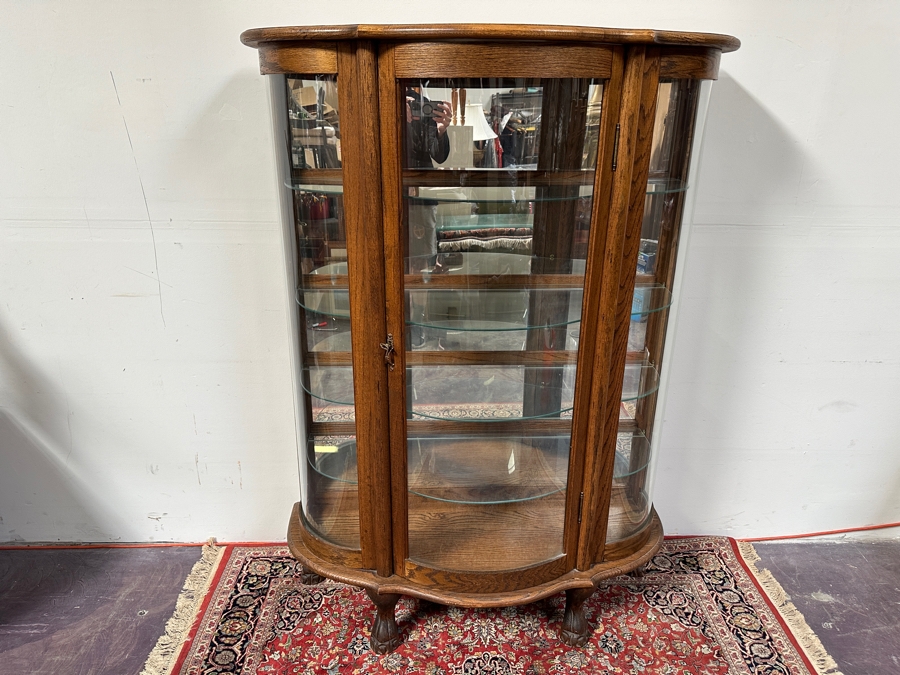Carved Oak Curio Cabinet with Glass Shelving and Added LED Light 45'W x 18'D x 63'H [Photo 3]