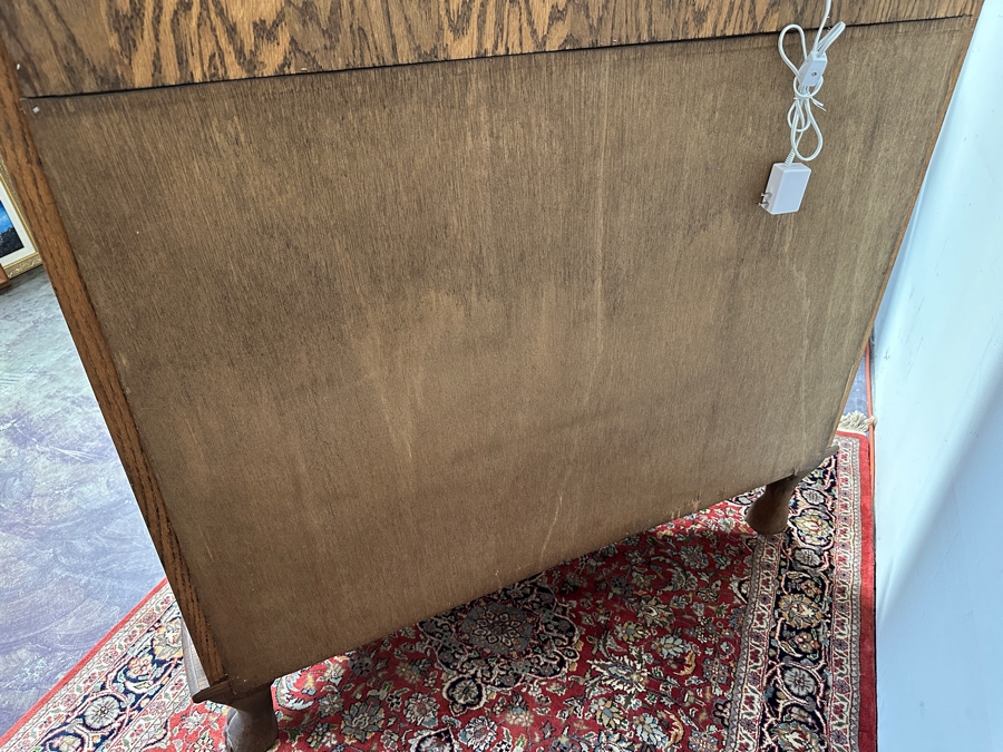 Carved Oak Curio Cabinet with Glass Shelving and Added LED Light 45'W x 18'D x 63'H [Photo 12]