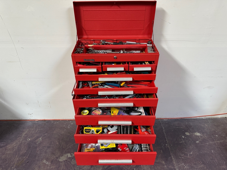 Kennedy Rolling Cabinet Toolbox With Mechanics Chest Filled With Tools 29W X 19D X 49.5H - See Photos [Photo 7]