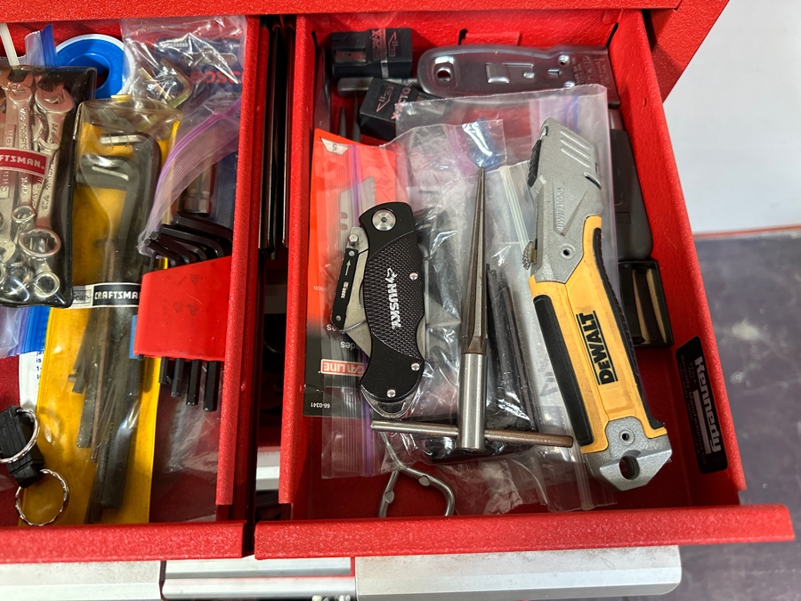 Kennedy Rolling Cabinet Toolbox With Mechanics Chest Filled With Tools 29W X 19D X 49.5H - See Photos [Photo 15]