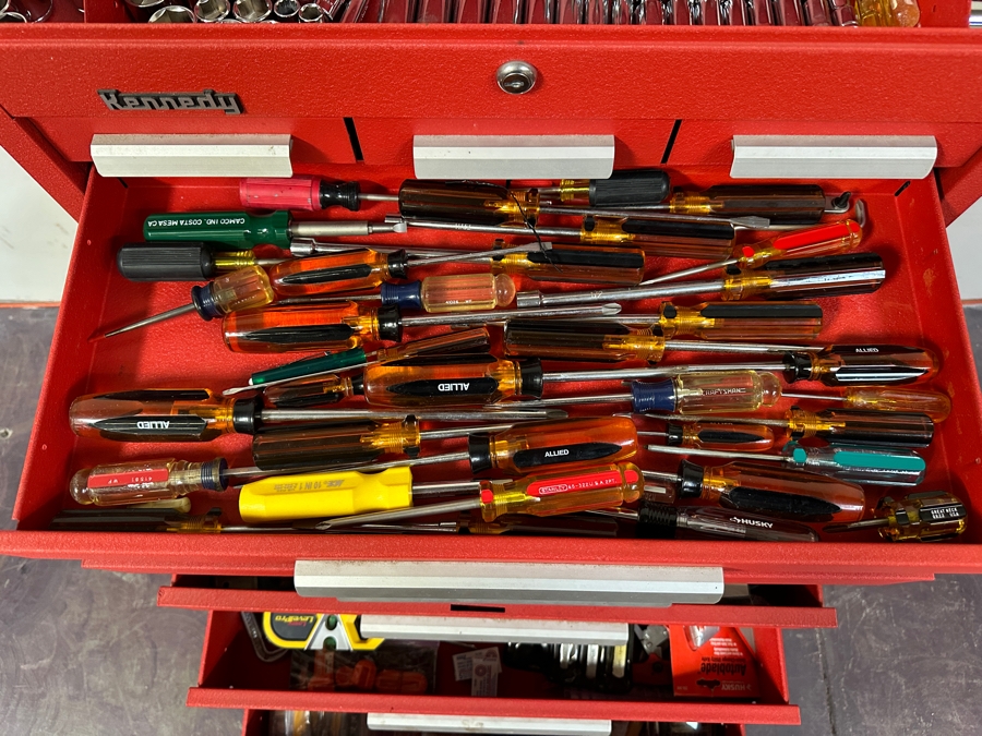 Kennedy Rolling Cabinet Toolbox With Mechanics Chest Filled With Tools 29W X 19D X 49.5H - See Photos [Photo 16]