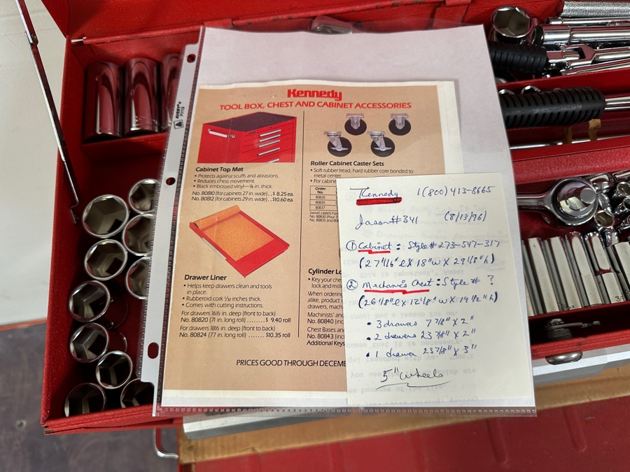 Kennedy Rolling Cabinet Toolbox With Mechanics Chest Filled With Tools 29W X 19D X 49.5H - See Photos [Photo 32]