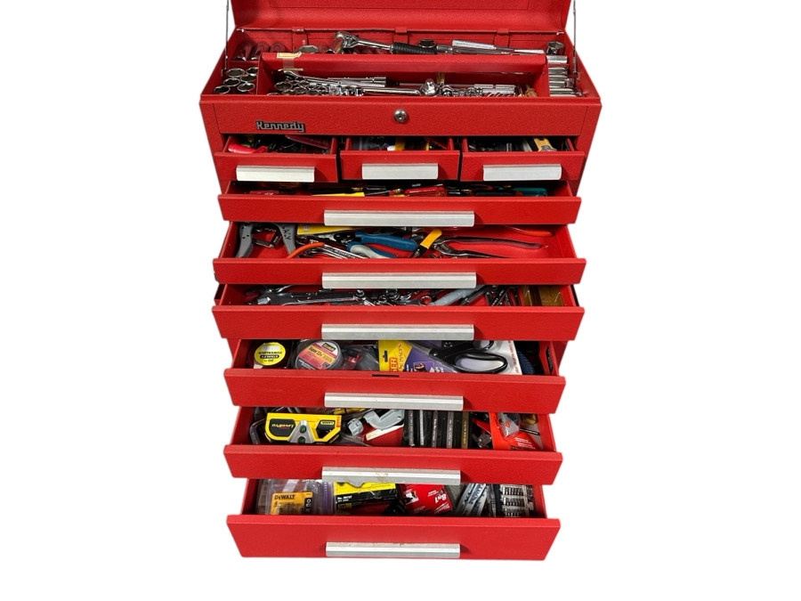 Kennedy Rolling Cabinet Toolbox With Mechanics Chest Filled With Tools 29W X 19D X 49.5H - See Photos [Photo 3]