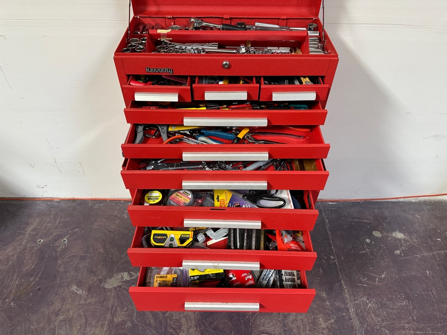 Kennedy Rolling Cabinet Toolbox With Mechanics Chest Filled With Tools 29W X 19D X 49.5H - See Photos [Photo 5]