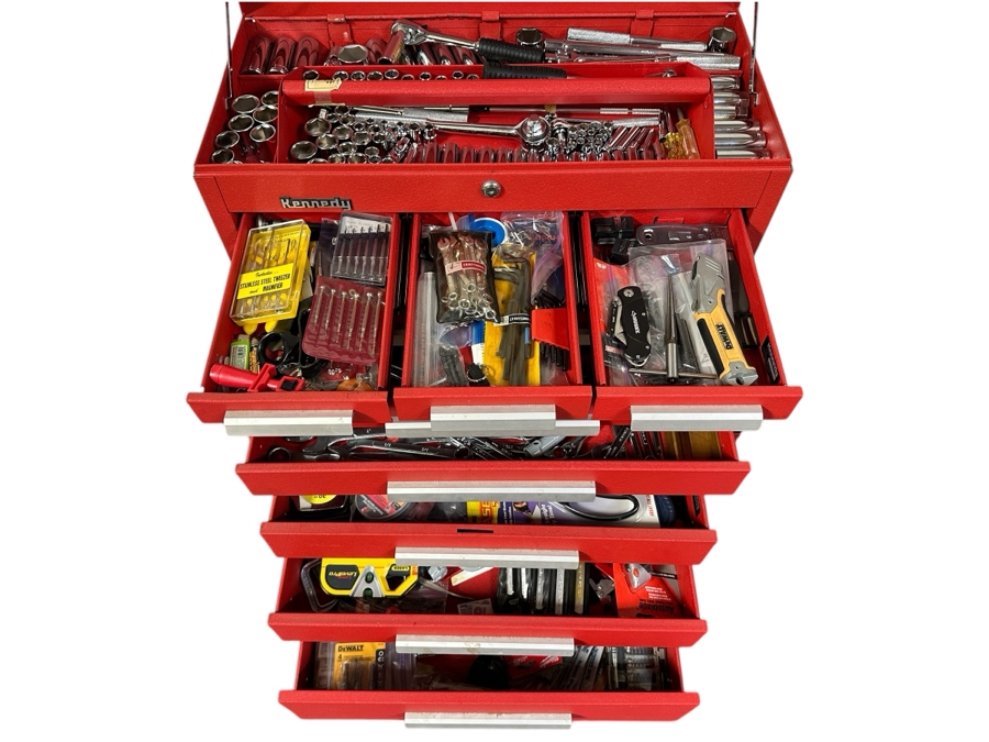 Kennedy Rolling Cabinet Toolbox With Mechanics Chest Filled With Tools 29W X 19D X 49.5H - See Photos [Photo 2]