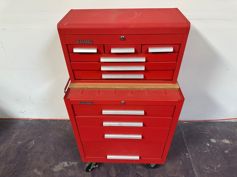Kennedy Rolling Cabinet Toolbox With Mechanics Chest Filled With Tools 29W X 19D X 49.5H - See Photos [Photo 34]