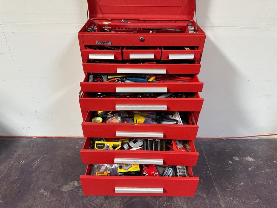 Kennedy Rolling Cabinet Toolbox With Mechanics Chest Filled With Tools 29W X 19D X 49.5H - See Photos [Photo 6]