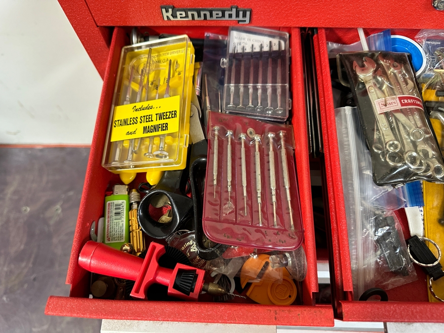 Kennedy Rolling Cabinet Toolbox With Mechanics Chest Filled With Tools 29W X 19D X 49.5H - See Photos [Photo 13]