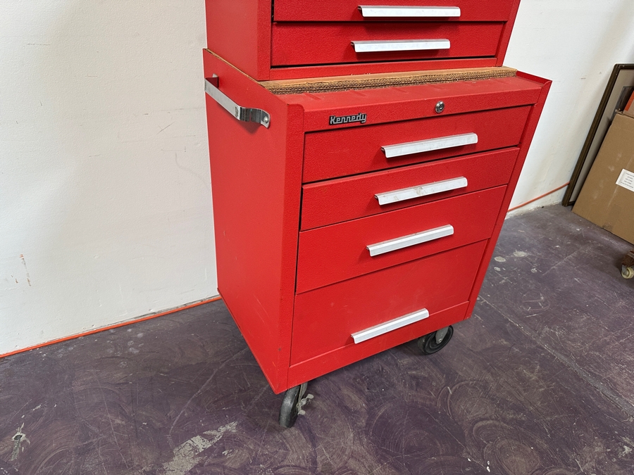 Kennedy Rolling Cabinet Toolbox With Mechanics Chest Filled With Tools 29W X 19D X 49.5H - See Photos [Photo 36]