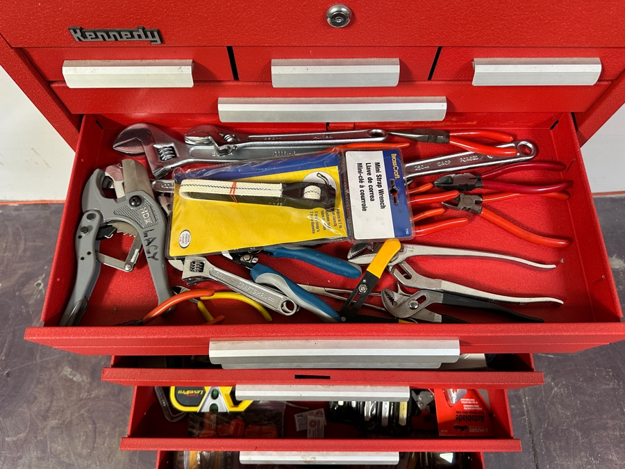 Kennedy Rolling Cabinet Toolbox With Mechanics Chest Filled With Tools 29W X 19D X 49.5H - See Photos [Photo 17]