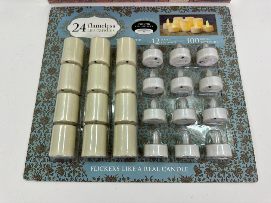 LED Candles (8) Large 3W x 6H, (12) Medium 1.5'W x 2' H, (12) Tea Light  [Photo 5]