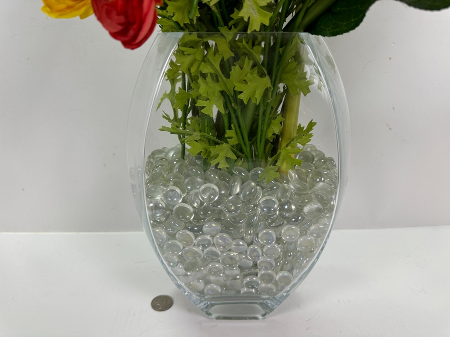 Modern Tropical Silk Flower Arrangement in Glass Vase with Clear Glass Pebbles 32'H [Photo 5]