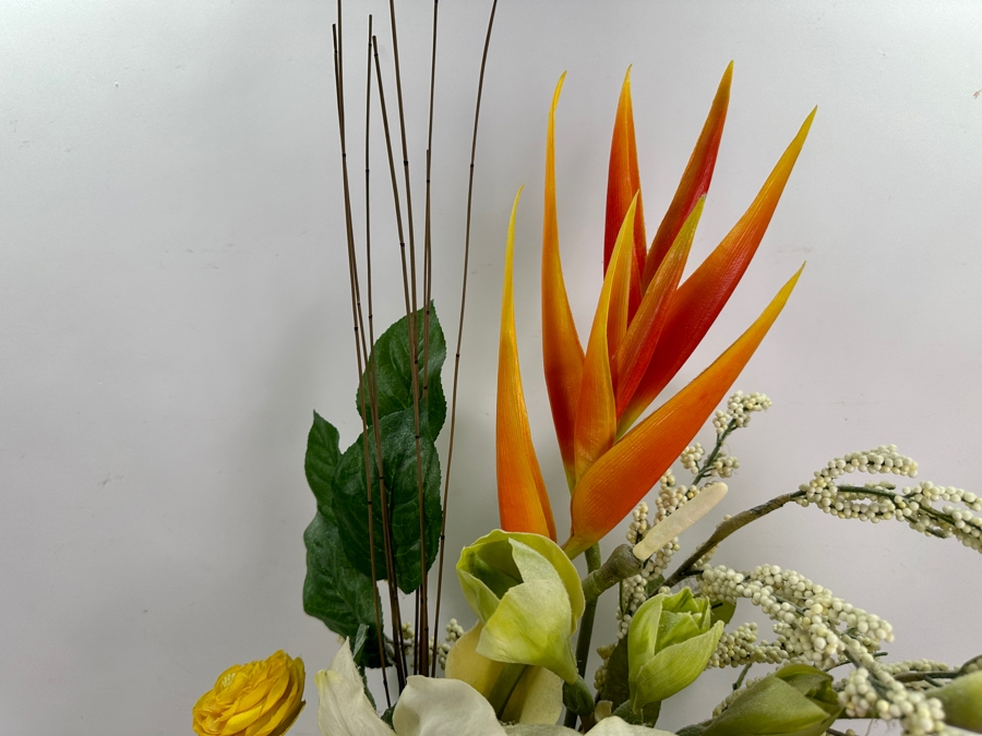 Modern Tropical Silk Flower Arrangement in Glass Vase with Clear Glass Pebbles 32'H [Photo 4]