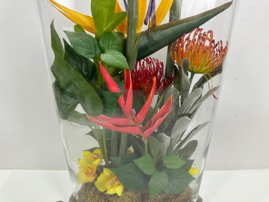 Large Tropical Silk Floral Arrangement in Glass Vase 28'H [Photo 4]