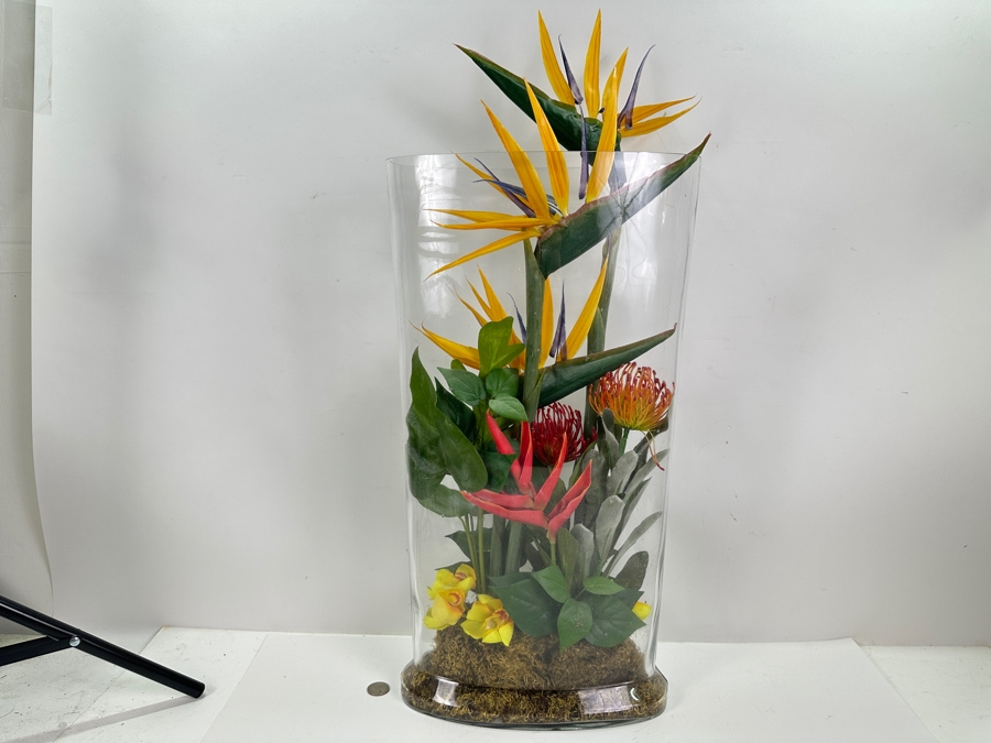 Large Tropical Silk Floral Arrangement in Glass Vase 28'H [Photo 2]