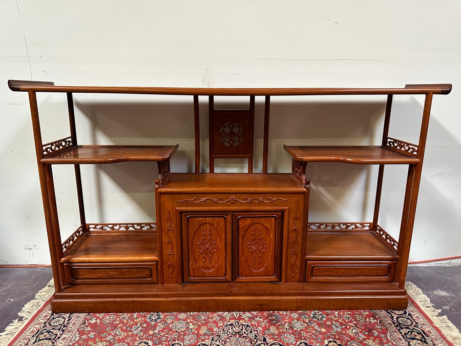 Vintage Chinese Etagere Bookcase Curio Display Cabinet With 2 Drawers 67.5W X 13.5D X 40H [Photo 4]