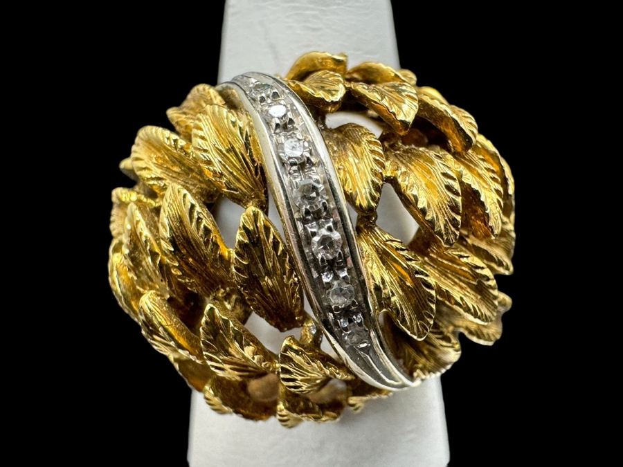 18k Gold Diamond Ring Set With (7) Single Cut Diamonds (Est. .7-.10cttw) Size 5.5 11g Retails $3,000 [Photo 1]