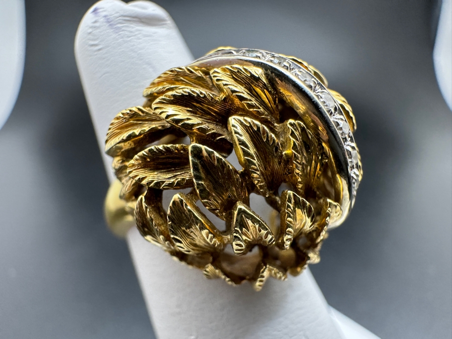 18k Gold Diamond Ring Set With (7) Single Cut Diamonds (Est. .7-.10cttw) Size 5.5 11g Retails $3,000 [Photo 4]