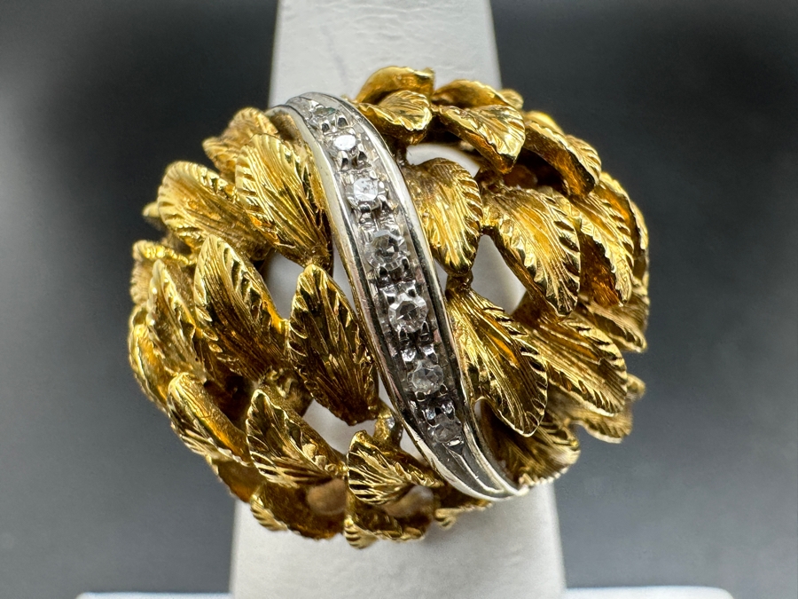 18k Gold Diamond Ring Set With (7) Single Cut Diamonds (Est. .7-.10cttw) Size 5.5 11g Retails $3,000 [Photo 2]