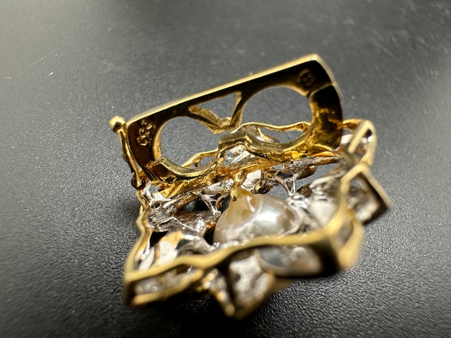 14k Gold Pearl Enhancer Pendant With An Est. .25cttw Round Diamonds And 7mm Round Pearl 4.1g Retails $1,200 [Photo 6]